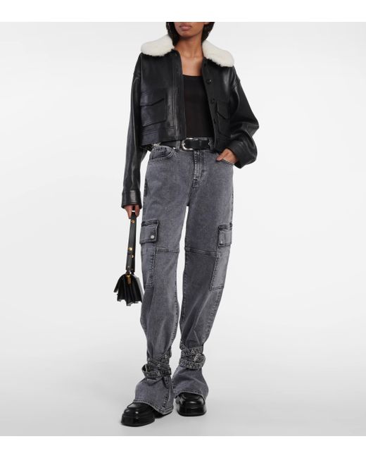7 For All Mankind Gray X Chiara Biasi Belted Cargo Low-rise Cargo Jeans
