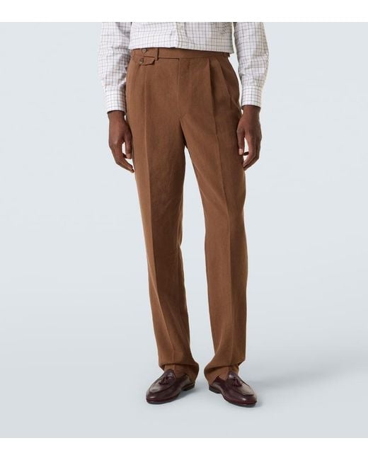 Dunhill Brown Linen Tapered Pants for men