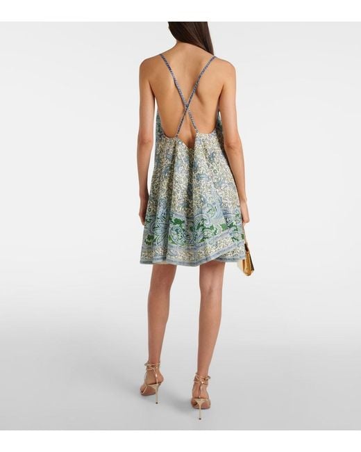 Zimmermann Green Ottie Swing Paisley Linen Minidress