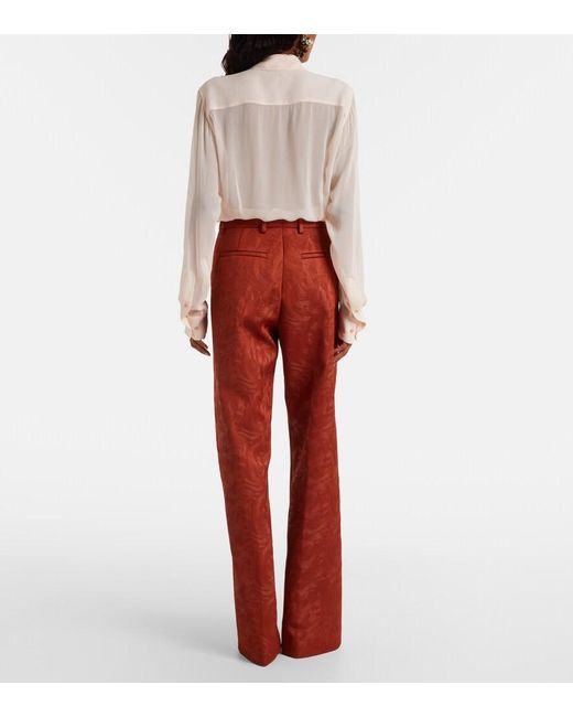 Dries Van Noten Red Jacquard Straight Pants