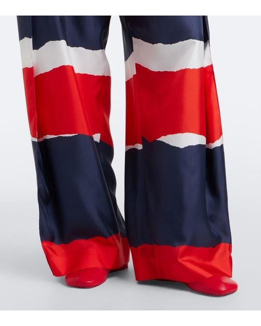 Loewe Red Printed Silk Twill Wide-Leg Pants