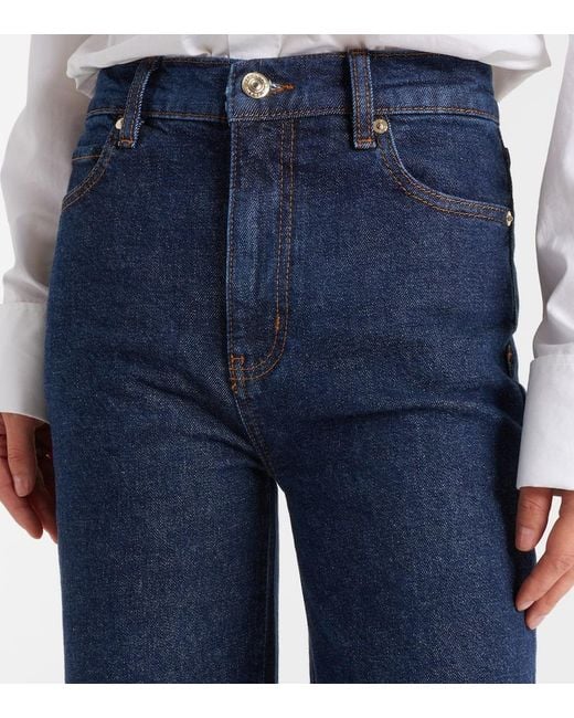 Jeans Cropped A Gamba Larga E Vita Alta di FRAME in Blue