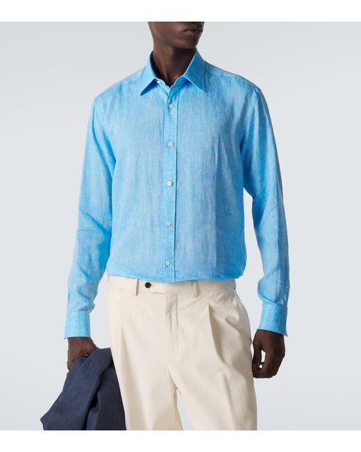 Charvet Blue Linen Shirt for men