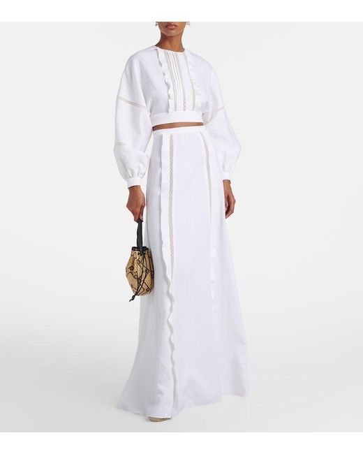 Valentino White Lace-Trimmed Open-Back Linen Blouse
