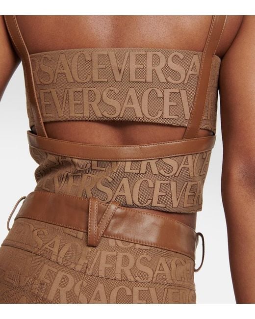 Versace Brown Bustier aus Jacquard mit Leder