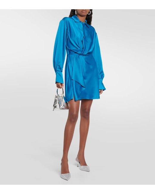 Jonathan Simkhai Blue Talit Satin Wrap Minidress
