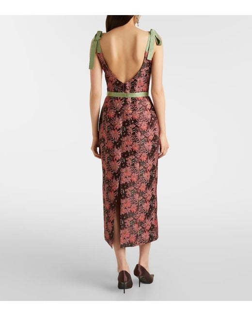 Markarian Red Acacia Floral Brocade Cocktail Dress