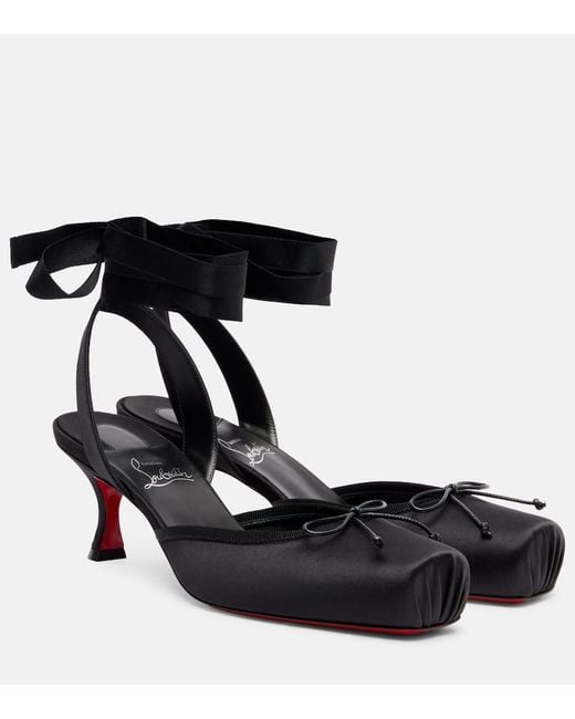 Christian Louboutin Black Cassia 55 Satin Slingback Pumps