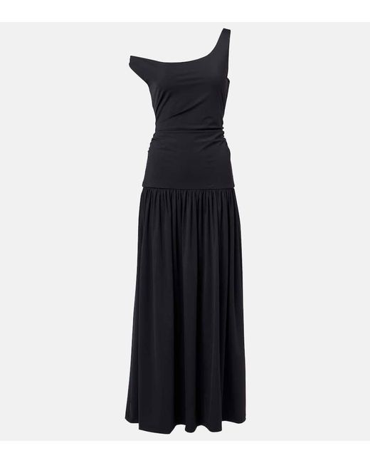 Rohe Black One-Shoulder Plisse Maxi Dress