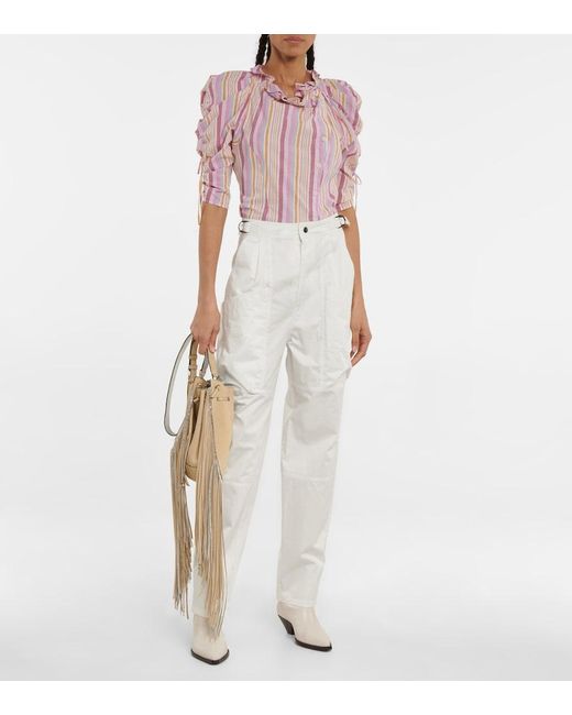 Isabel Marant White Ferima High-Rise Tapered Cotton Pants