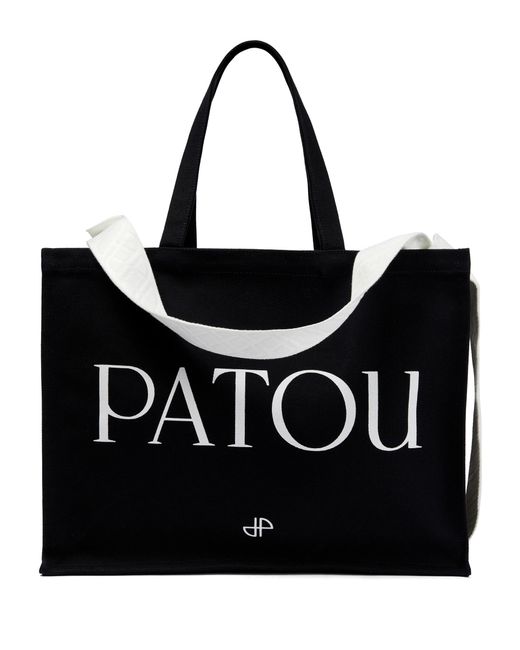 Patou Large Cotton Canvas Tote Bag in Black | Lyst