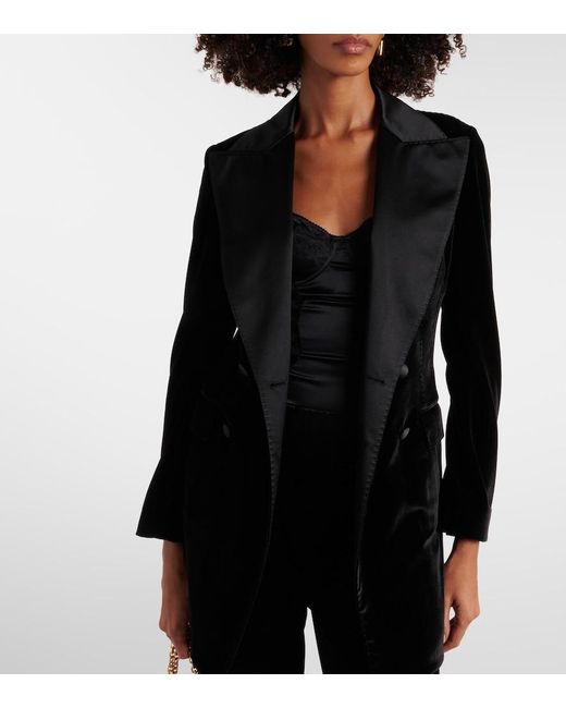 Dolce & Gabbana Black Double-Breasted Velvet Blazer
