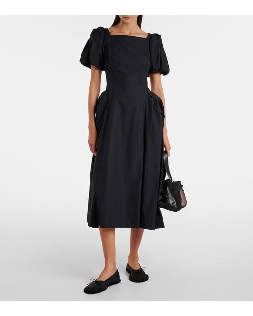Simone Rocha Black Puff-Sleeve Cotton Poplin Midi Dress