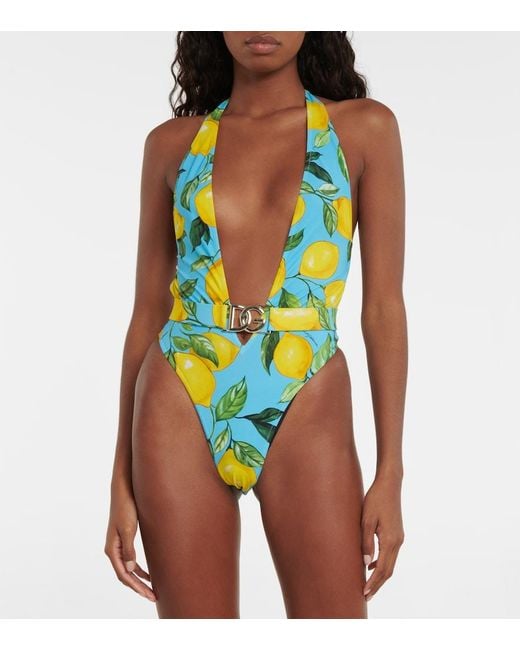 Dolce & Gabbana Multicolor Printed Halterneck Swimsuit