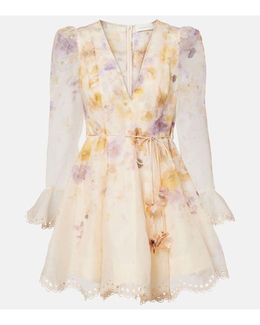Zimmermann Natural Memento Linen And Silk Minidress