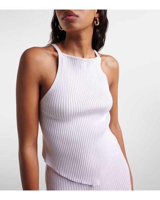 Courreges White Logo Ribbed-Knit Tank Top