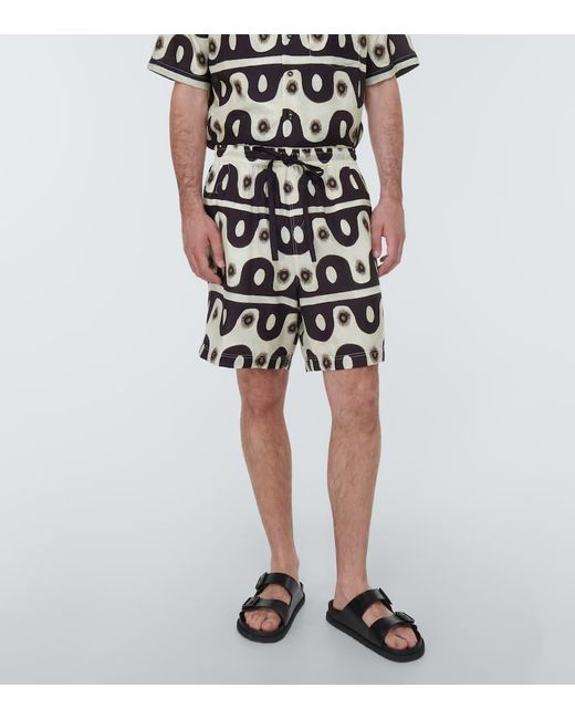 Commas Black Printed Cotton And Silk Shorts for men