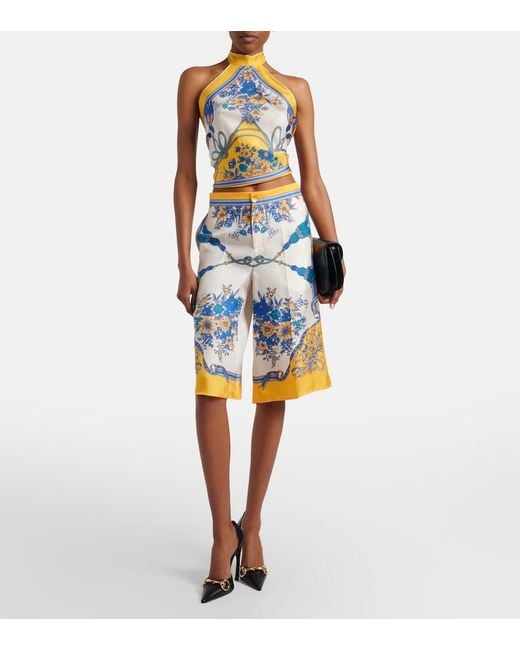 Gucci Blue Printed Silk Twill Top