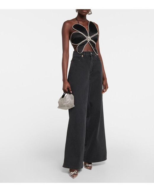 Area Black Crystal-Embellished Halterneck Top