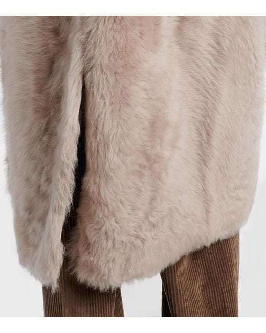 Brunello Cucinelli Natural Double-Breasted Shearling Coat