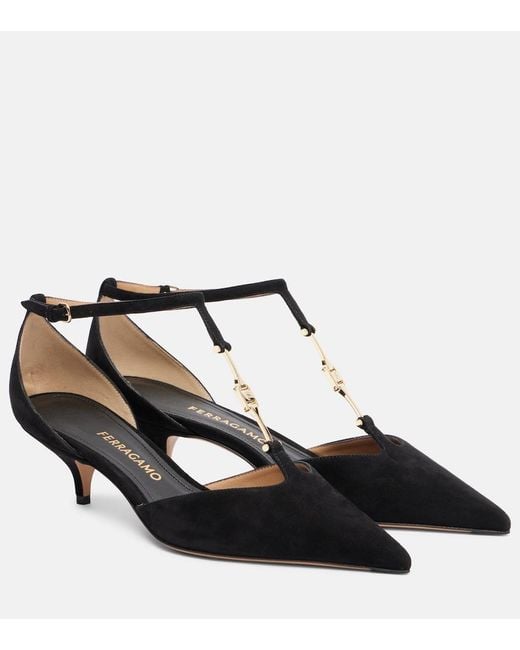 Ferragamo Black Traci 40 Suede Pumps