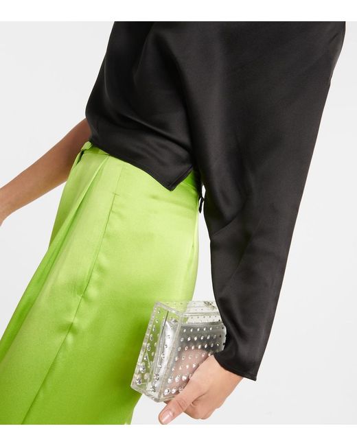 The Sei Black Draped One-Shoulder Silk Satin Top