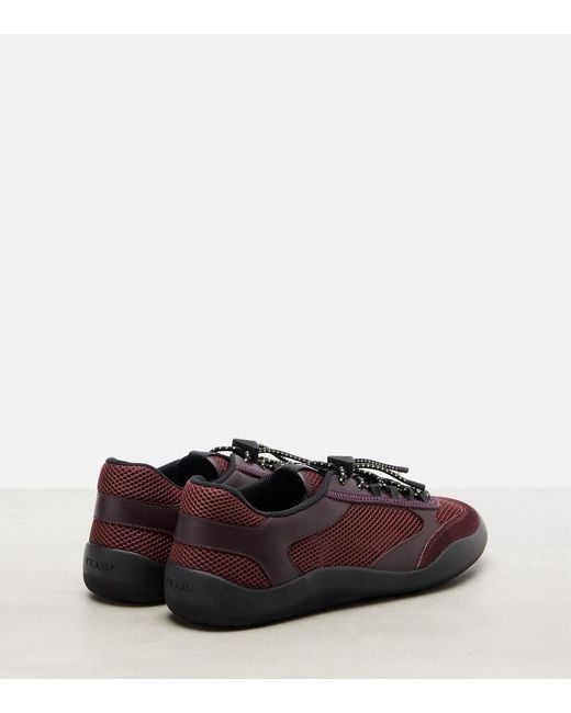 Prada Brown Speedrock Leather-Trimmed Sneakers