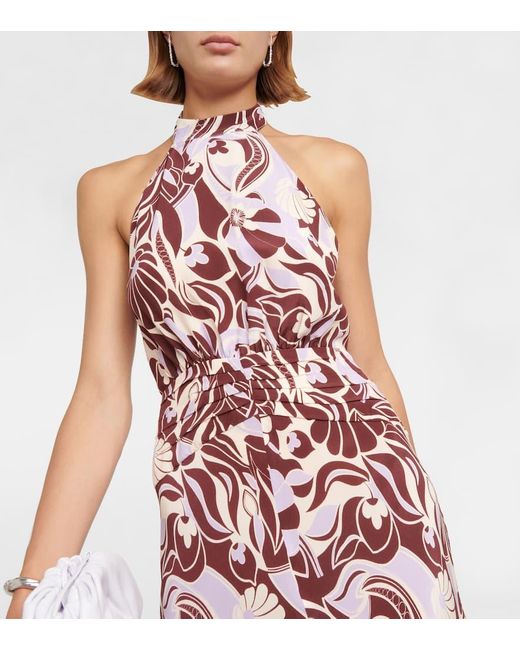 Rixo Multicolor Kendra Printed Halterneck Silk Dress