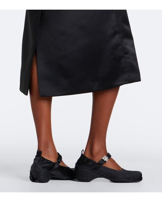 Simone Rocha Black Floral-Applique Satin Midi Dress