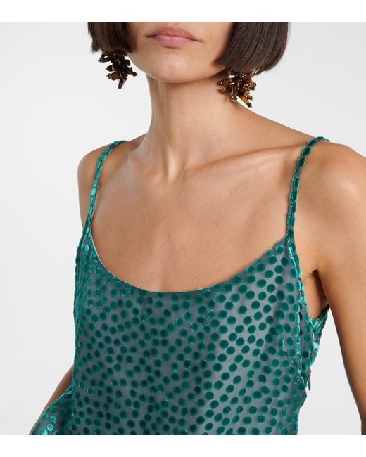 Dries Van Noten Green Polka-Dot Devore Slip Dress