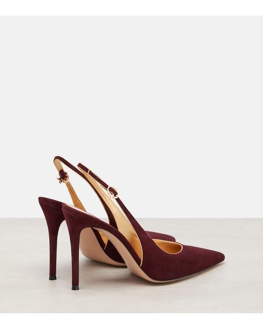 Gianvito Rossi Red Ribbon Sling 95 Suede Slingback Pumps