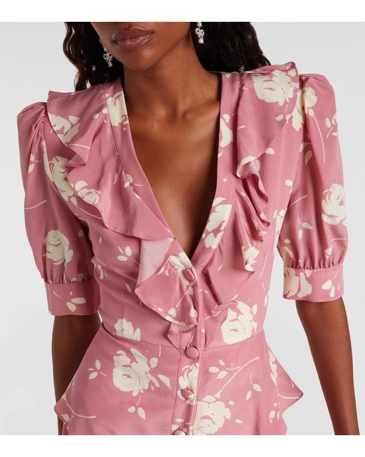 Robe Midi En Soie A Fleurs Alessandra Rich en coloris Pink