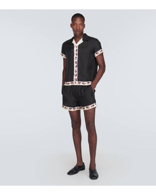 Camisa bowling Taureau de seda estampada Bode de hombre de color Black