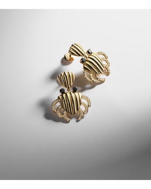 Yvonne Léon Metallic Crabe Coquillage 9Kt Earrings With Diamonds