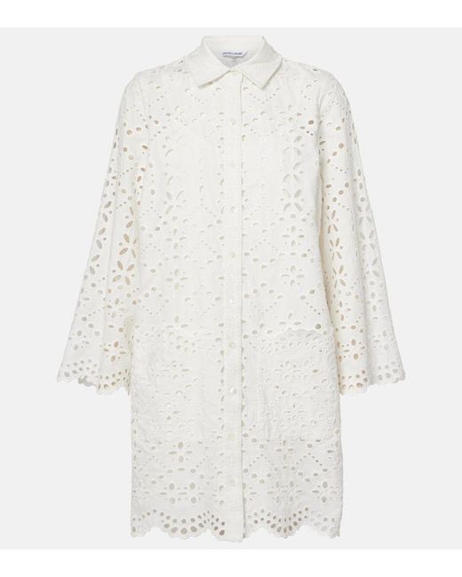 Veronica Beard White Sumatra Broderie Anglaise Cotton Shirtdress