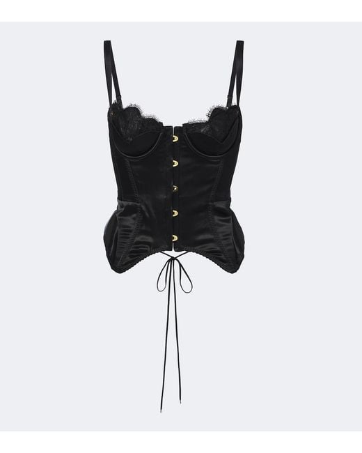 Maria Lucia Hohan Black Samya Lace-Trimmed Satin Bustier Top