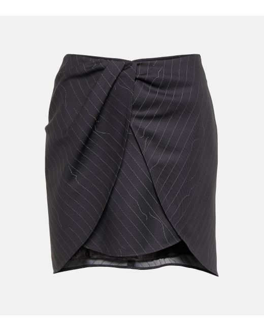 Off-White c/o Virgil Abloh Black Pinstripe Asymmetric Wool Blend Miniskirt