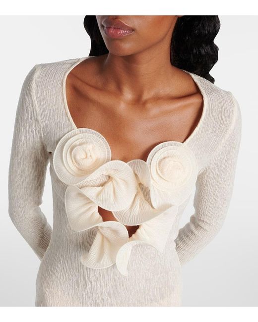 Vestido Corto De Crepe Con Aplique Floral Magda Butrym de color White