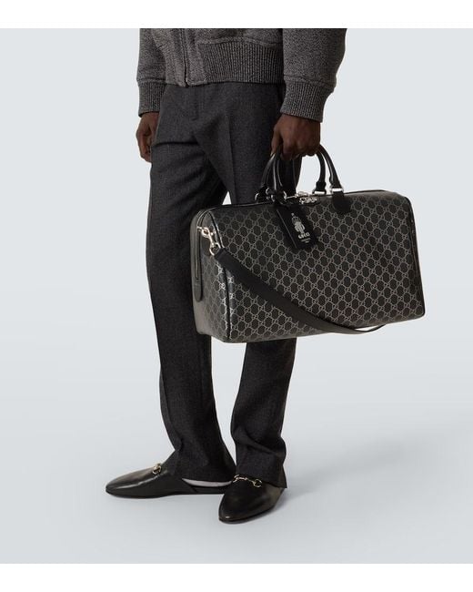 Bolso De Viaje Con Piel Y Gg Gucci de hombre de color Black