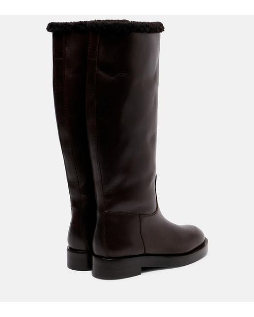 Paris Texas Black Shearling-Trimmed Leather Knee-High Boots