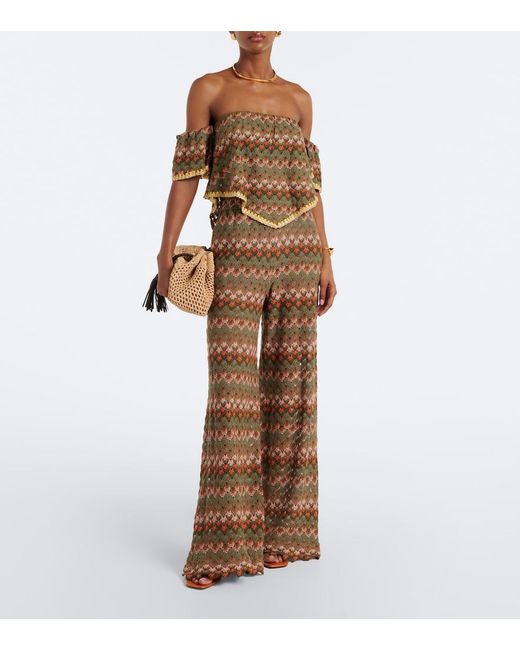 LaDoubleJ Natural Embroidered Cotton-Blend Palazzo Pants