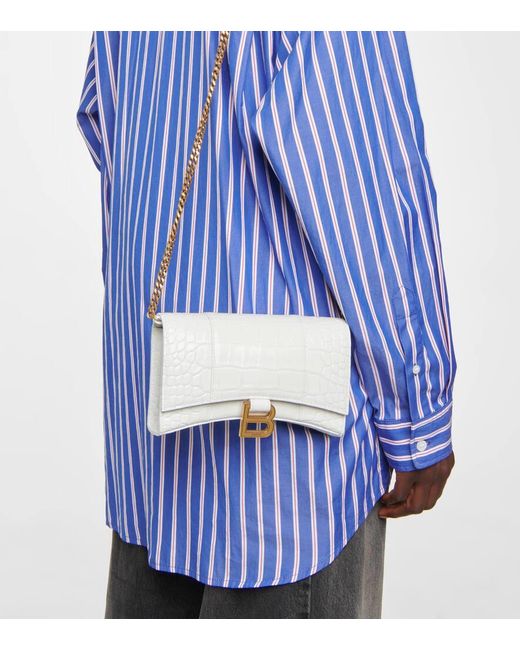 Balenciaga White Hourglass Leather Wallet On Chain