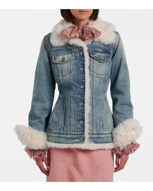 Dolce & Gabbana Blue Shearling-Trimmed Denim Jacket