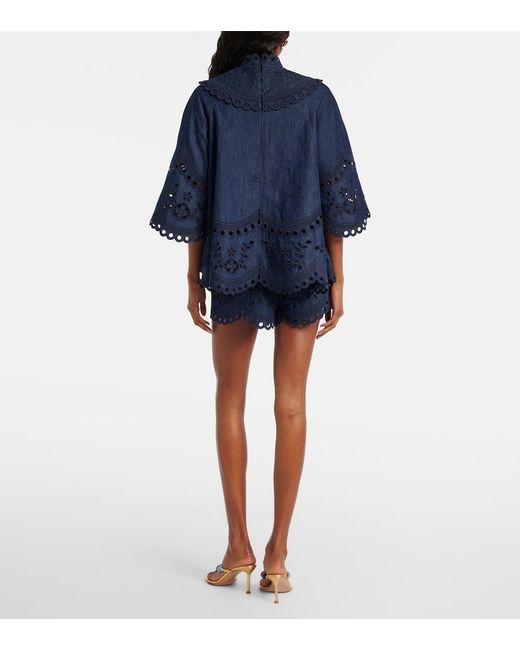 Zimmermann Blue Mahon Broderie Anglaise Denim Shorts