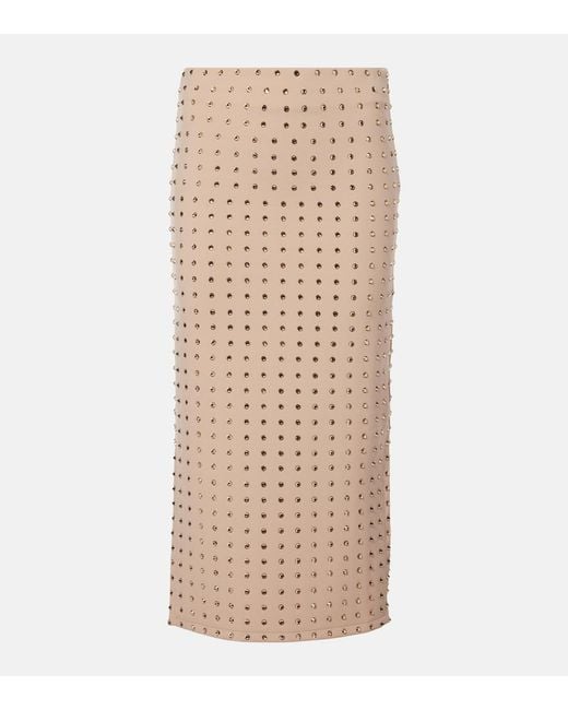 Sportmax Natural Nome Crystal-Embellished Midi Skirt