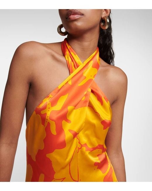 Vestido Largo De Seda Estampado Sir de color Orange