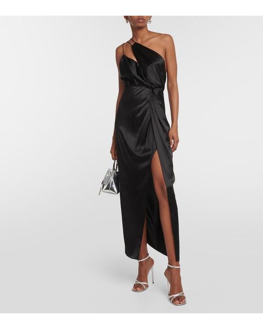 The Sei Black One-Shoulder Silk Midi Dress
