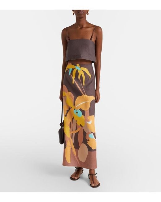 Faithfull The Brand Orange Martina Floral Linen Maxi Skirt