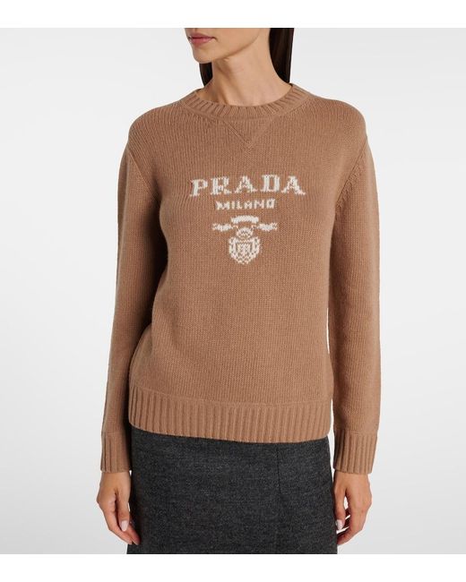 Prada Brown Logo Wool And Cashmere Sweater