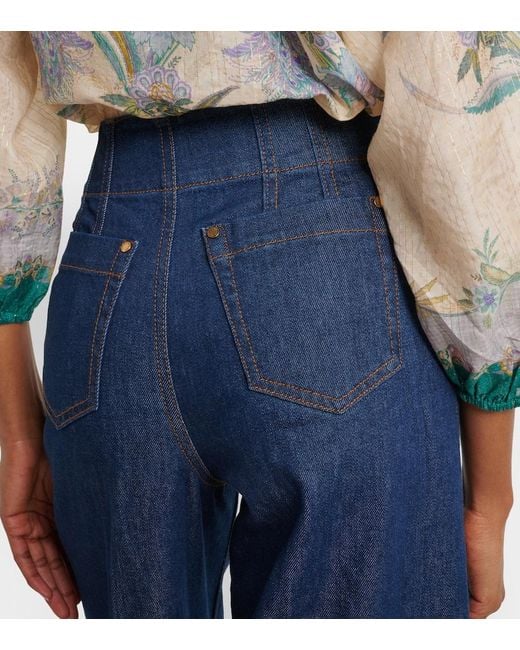 Zimmermann Blue Aster Cropped Flared Jeans